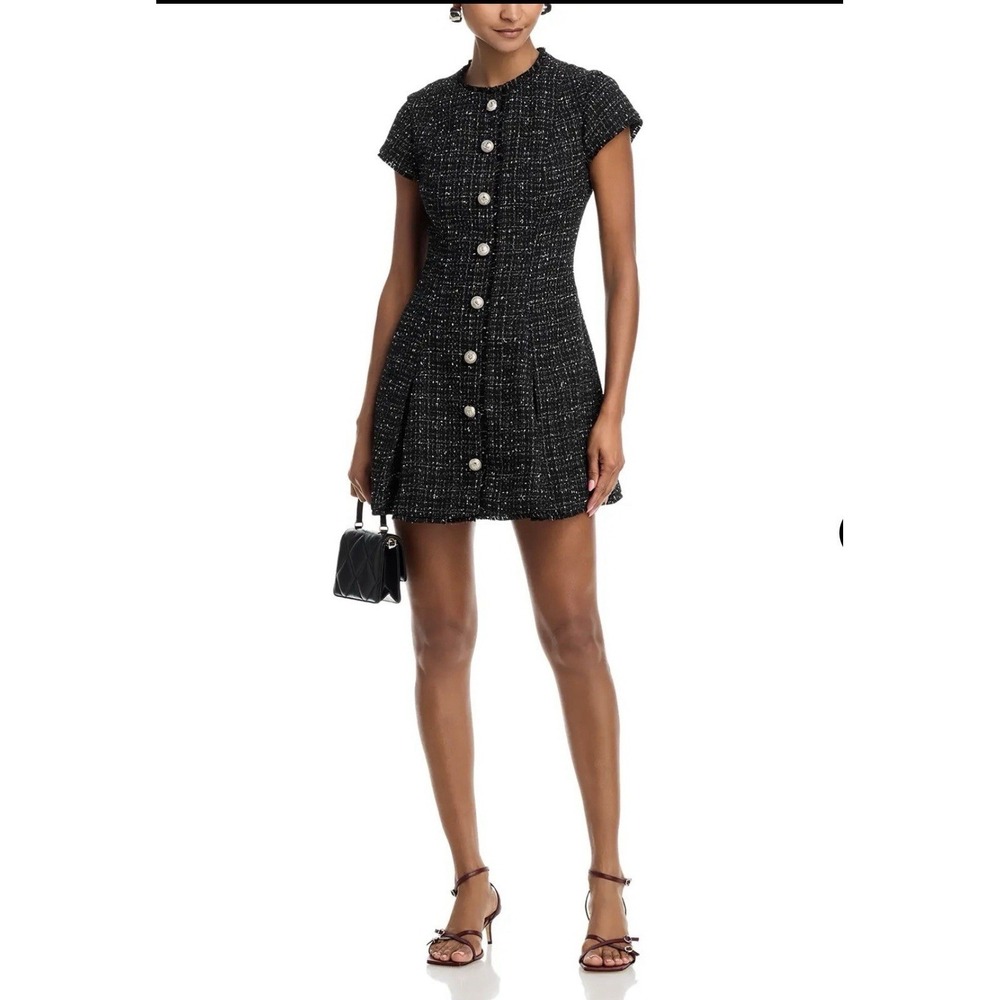 French Connection Speckled Tweed Pleated Mini Dress Size 4